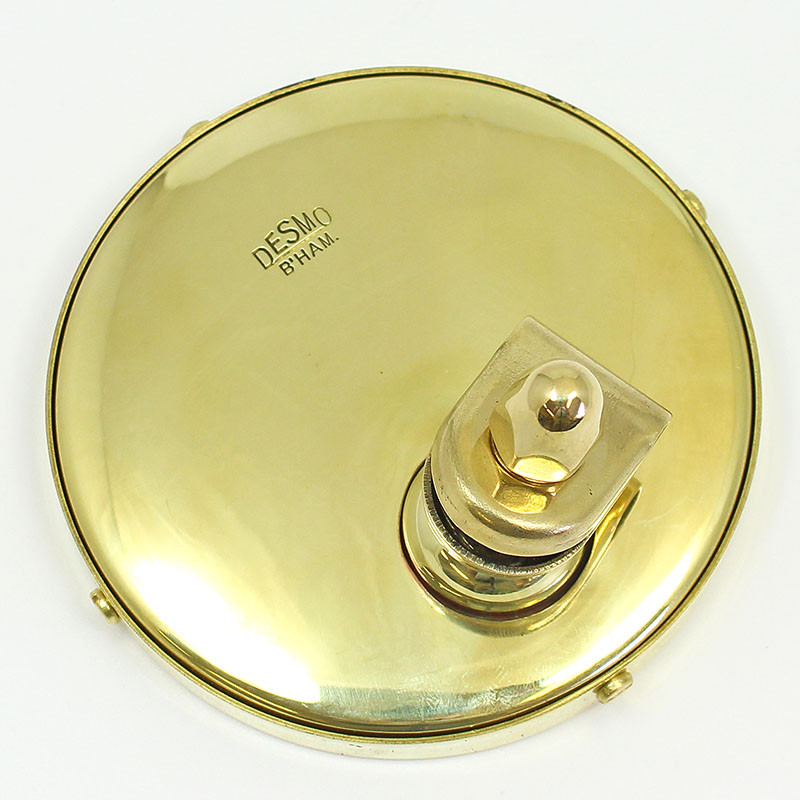 Small round rear view mirror - 104mm diameter, stamped Desmo - Polished brass