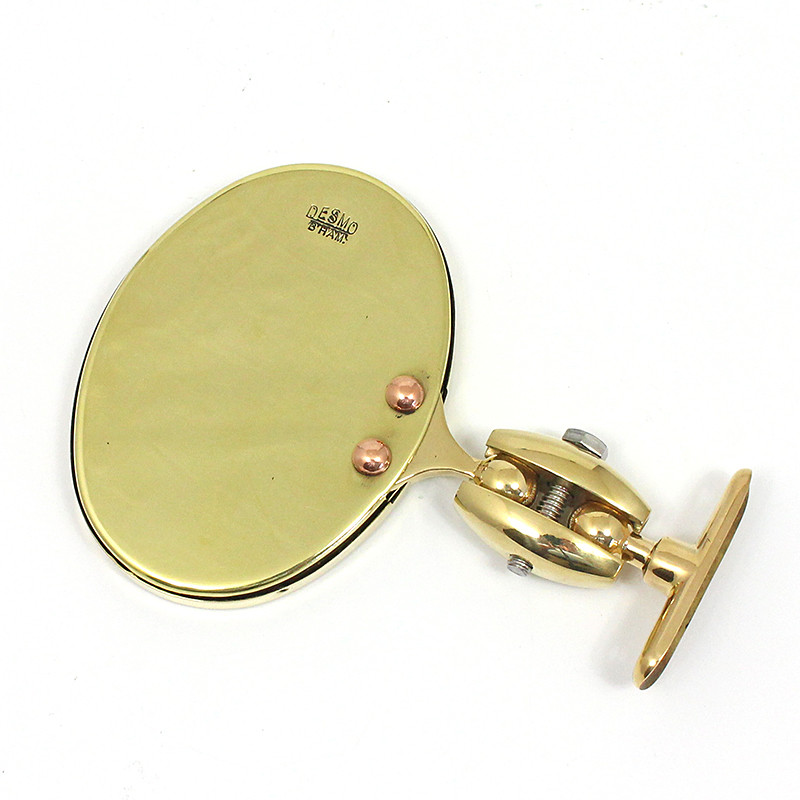 Oval rear view mirror - Long side mounted, stamped Desmo - Polished brass