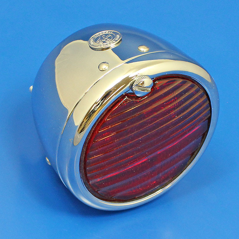 'Toby' round rear lamp - Equivalent to the Lucas ST38 or 'Pork Pie' type - Chrome body without side lens