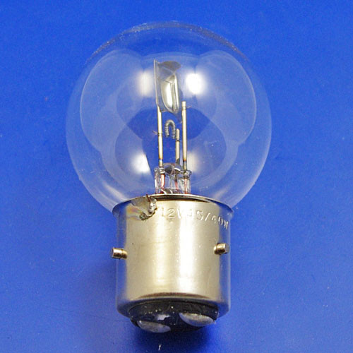 Marchal type, 6 volt double contact BA21D three pin base,  45/40 watt auto bulb