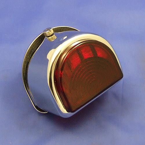 Chrome 'D' Lamp, full red glass lens - Equivalent to the Lucas ST51 type