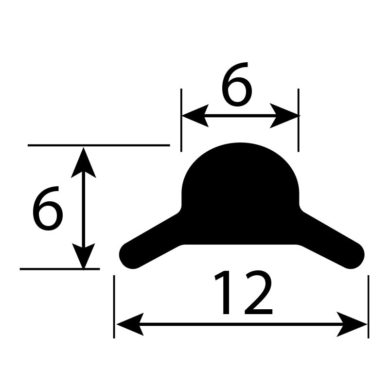 Rubber extrusion - 12mm base x 6mm deep