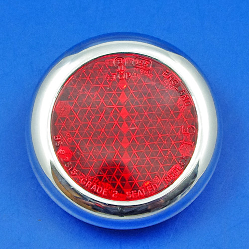 Round red reflector with deep plated surround - Lucas type RER25