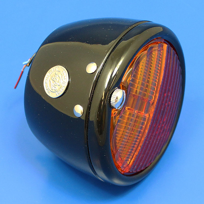 'Toby' round rear lamp (equivalent to the Lucas ST38/'Pork Pie') with INDICATOR conversion - Black without Number Plate window