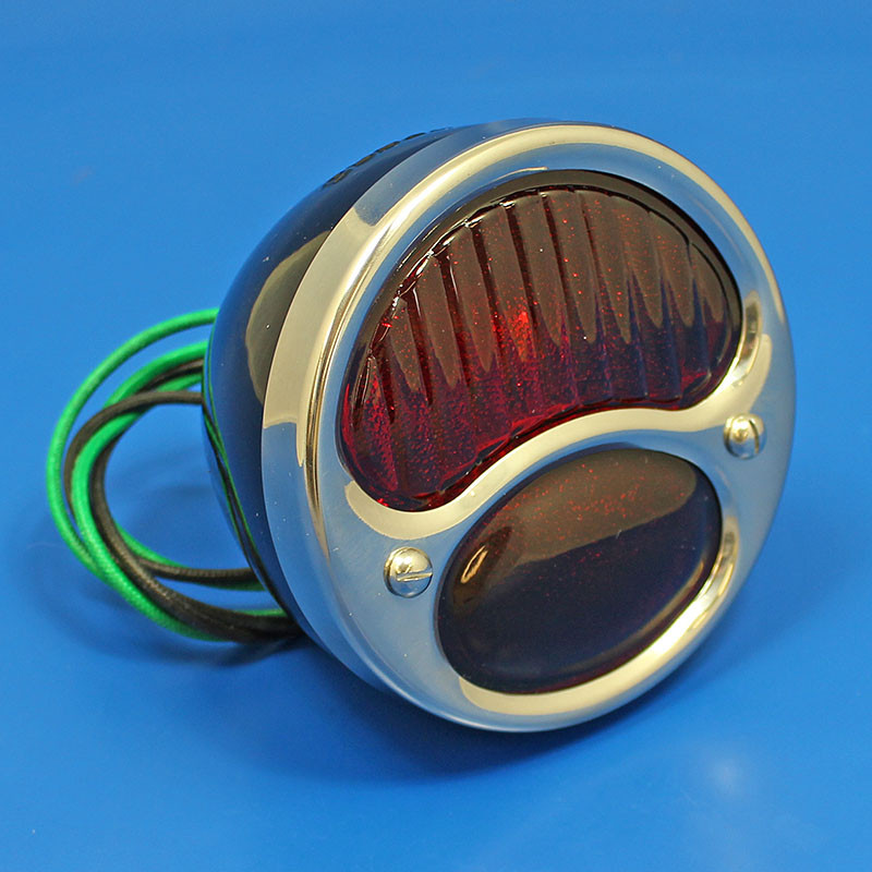 'Duolamp' rear lamp - Black body, polished stainless rim, red/red main lens, NO side lens