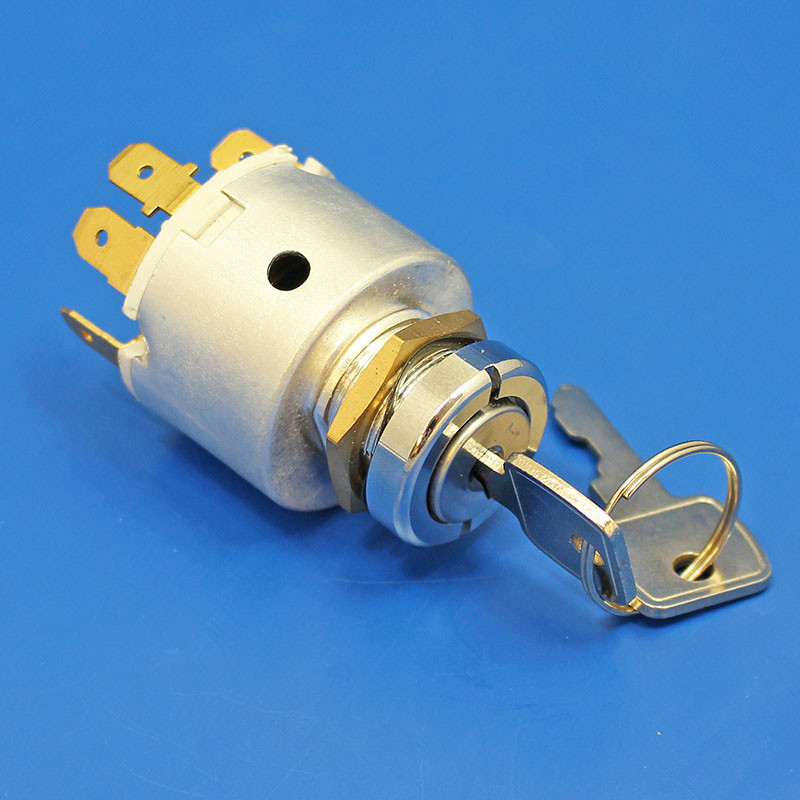 Ignition switch, panel mounted - 4 key position, AUX (left)/OFF/IGN/START, equivalent to Lucas 34680