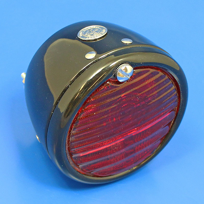 'Toby' round rear lamp - Equivalent to the Lucas ST38 or 'Pork Pie' type - Black body with side lens