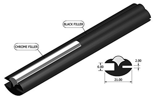 Rubber extrusion - Glazing strip - with chrome filler