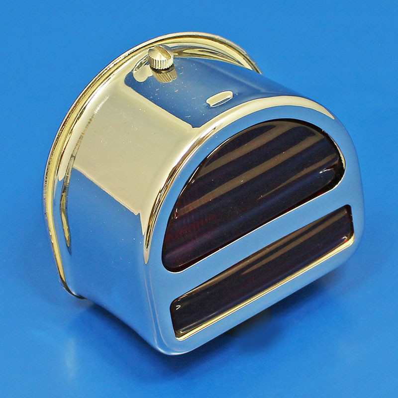 Chrome 'D' lamp, split red glass lens - Equivalent to Lucas ST51 type