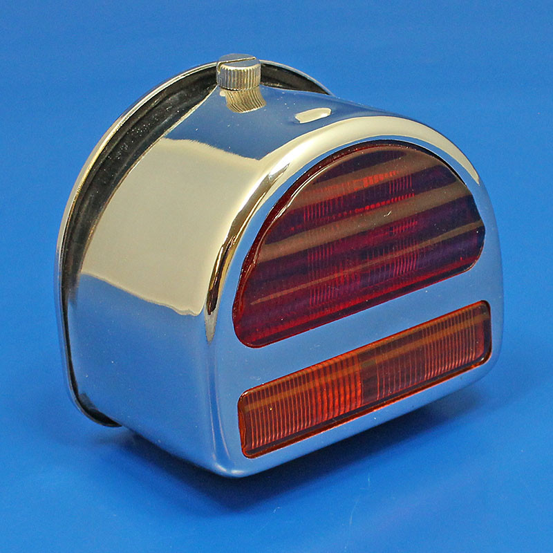 Rear 'D' lamp (equivalent to the Lucas ST51 lamp with split lens) with INDICATOR conversion - Chrome finish